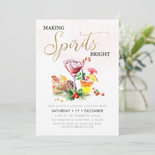 Making Spirits Bright kerstcocktail Party Kaart (Staand voorkant)