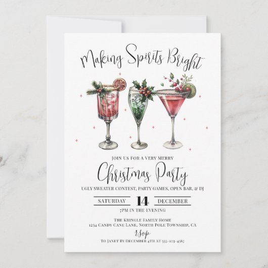 Making Spirits Bright kerstcocktail Party Kaart (Voorkant)