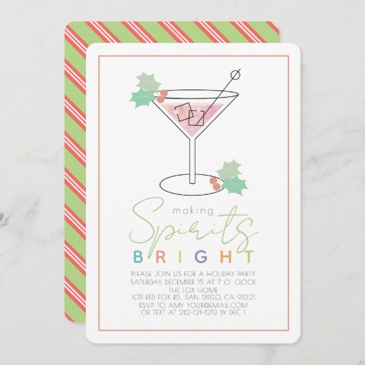 Making Spirits Bright kerstcocktail Party Kaart (Voorkant / Achterkant)