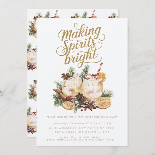 Making Spirits Bright kerstcocktail Party Kaart (Voorkant / Achterkant)