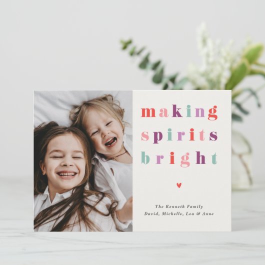 Making Spirits Bright Moderne Vakantie Fotokaart Feestdagenkaart (Staand voorkant)