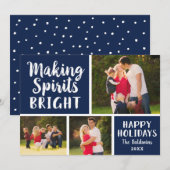 Making Spirits Bright Navy Script Fotocollage Feestdagenkaart (Voorkant / Achterkant)