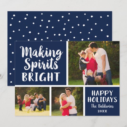 Making Spirits Bright Navy Script Fotocollage Feestdagenkaart (Voorkant / Achterkant)