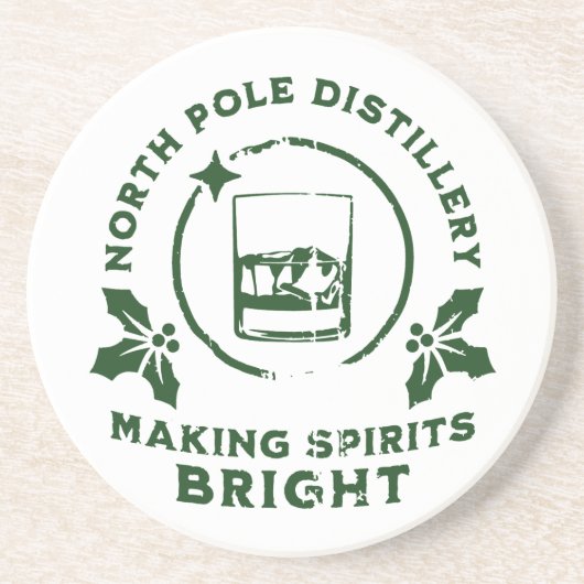 Making Spirits Bright North Pole Distillery Green Zandsteen Onderzetter (Voorkant)