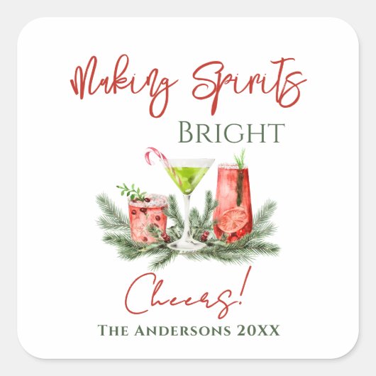 Making Spirits Bright Personalized Christmas Cheer Vierkante Sticker (Voorkant)