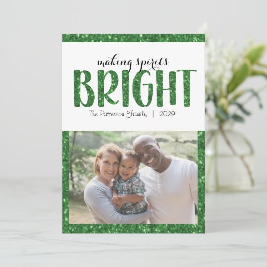 Making Spirits Bright Photo Groene Kerst Kaart (Staand voorkant)