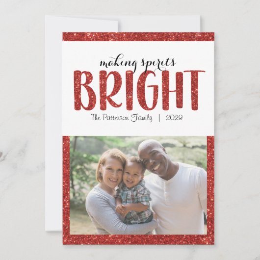 Making Spirits Bright Red Kerstvlakke Kaart (Voorkant)