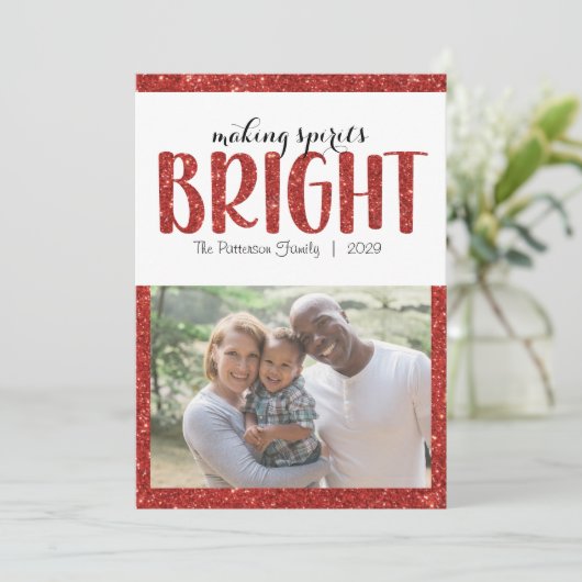 Making Spirits Bright Red Kerstvlakke Kaart (Staand voorkant)