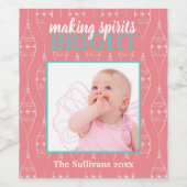 Making Spirits Bright Retro Pink Baby Photo Wijn Etiket (Enkel label)