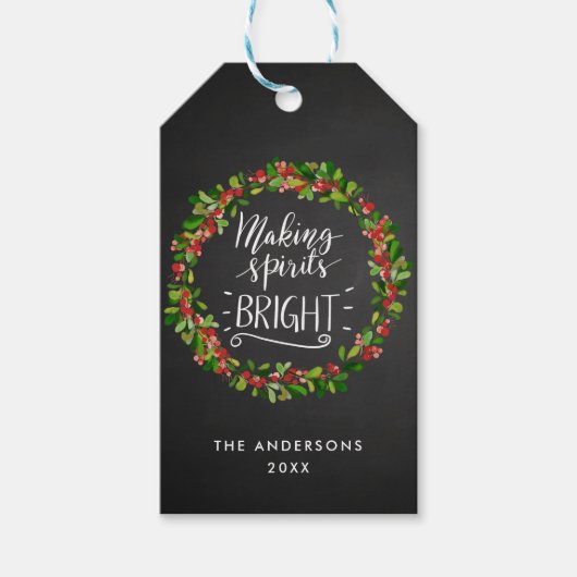 Making Spirits Bright Script Chalkboard Vakantie Cadeaulabel (Voorkant)