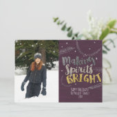 Making Spirits Bright Silver Leaves Vakantie Foto Feestdagenkaart (Staand voorkant)