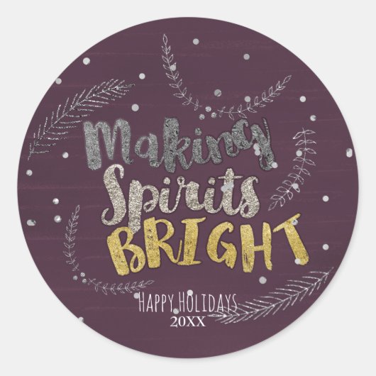 Making Spirits Bright Silver Leaves Vakantie Ronde Sticker (Voorkant)