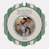 Making Spirits Bright Twee Foto Stripe Ornament Kaart (Voorkant)