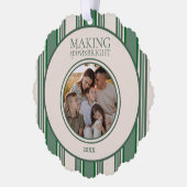 Making Spirits Bright Twee Foto Stripe Ornament Kaart (Links)
