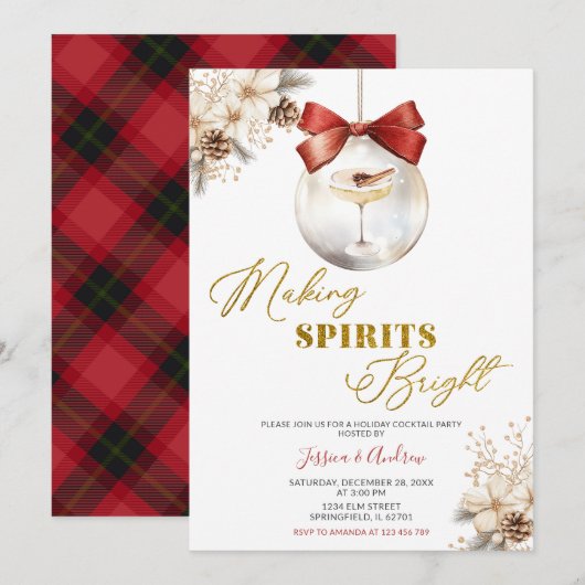 Making Spirits Bright Winter Bauble Cocktail Party Kaart (Voorkant / Achterkant)