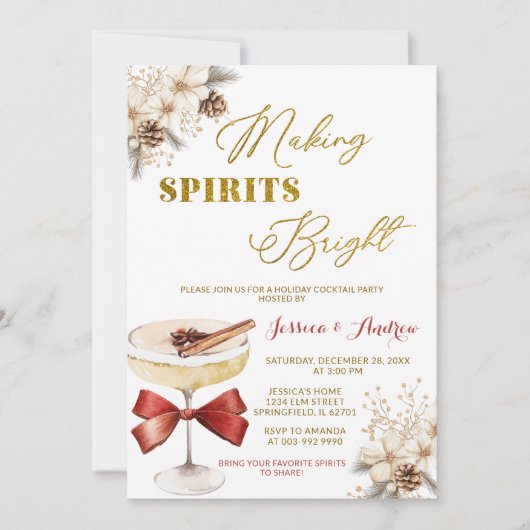 Making Spirits Bright Winter Floral Cocktail Party Kaart (Voorkant)
