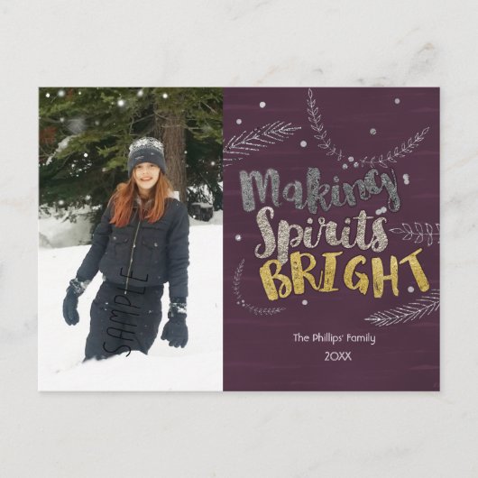 Making Spirits Brights Zilveren Bladeren Rustieke Briefkaart (Voorkant)