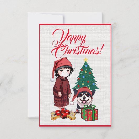 Makkelijk Aangepaste Mopshond met Meisje Kerstkaar Bedankkaart (Voorkant)
