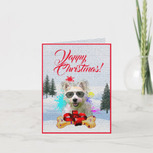 Makkelijk Aanpasbare Mop Westie Hond Kerstkaart Kaart
