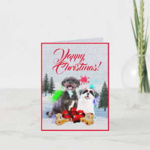 Makkelijk aanpasbare schattige Shih Tzu-hond Kerst Kaart