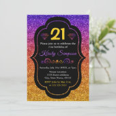 Makkelijk Paarse en Oranje gradiënt Glitter Birthd Kaart (Staand voorkant)