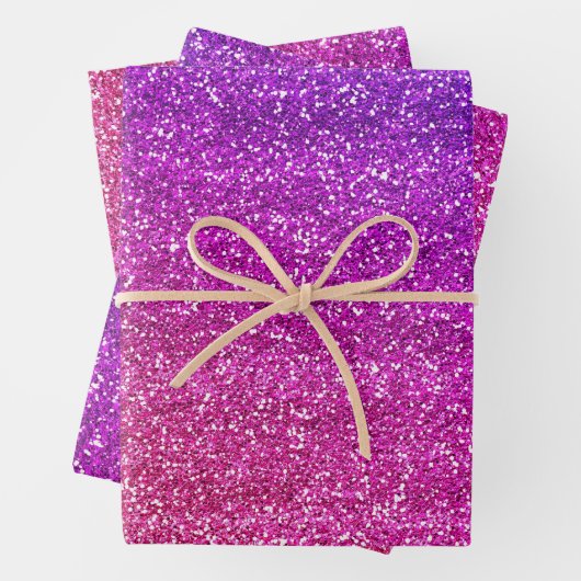 Makkelijk Paarse en Roze gradiënt Glitter Inpakpapier Vel (In situ)