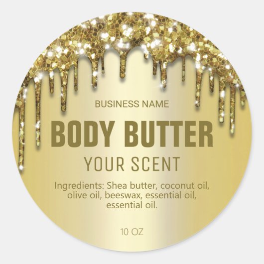 Makkelijk uitstrijken Gold Glitter Body Butter Lab Ronde Sticker (Voorkant)