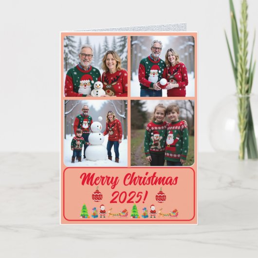 Makkelijke Aangepaste 4 Foto Digitale Kerstkaart Kaart (Voorkant)