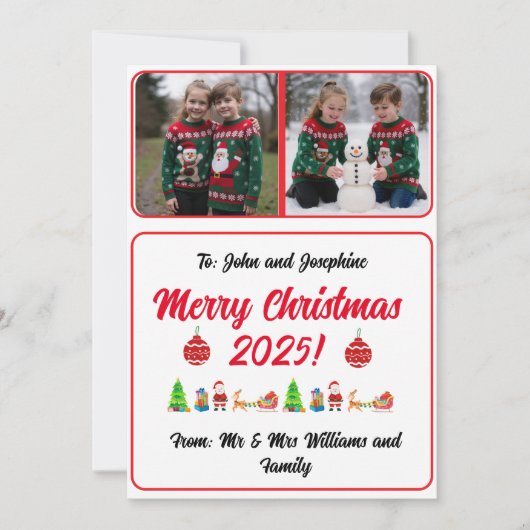 Makkelijke Aangepaste Digitale 2 Foto Kerstkaart Kaart (Voorkant)