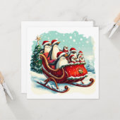 MAKOM1000-Christmas - Penguins in Christmas Sleigh Kaart (Voorkant / Achterkant in situ)