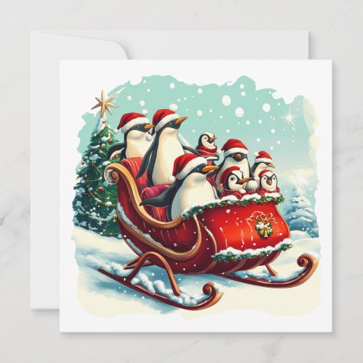 MAKOM1000-Kerstmis - Pinguïns in Kerst slee Kaart (Voorkant)