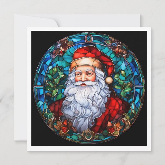 MAKOM1000- Stained Glass Santa Feestdagenkaart (Voorkant)