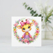 MAKOM- Giraffe Clipart, Lentebloemen Feestdagenkaart (Staand voorkant)