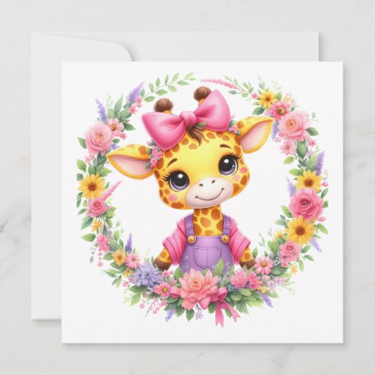 MAKOM- Giraffe Clipart, Lentebloemen Feestdagenkaart (Voorkant)