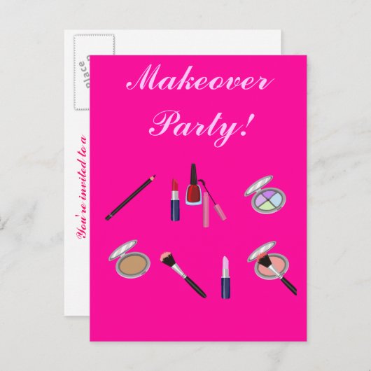 Makoverpartij-uitnodigingskaart Uitnodiging Briefkaart (Voorkant / Achterkant)