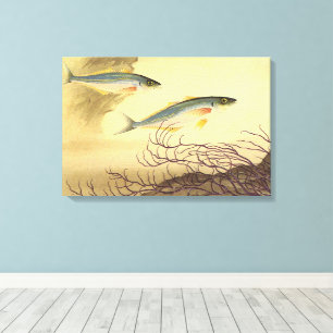 Makreel in de Oceaan, Vintage Japonisme Kunst Canvas Afdruk