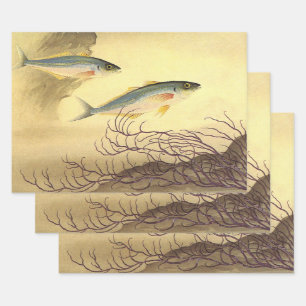 Makreel in de Oceaan, Vintage Japonisme Kunst Inpakpapier Vel