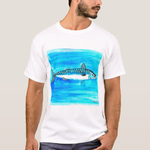 Makreel vis waterverf oceaan onder de zee t-shirt