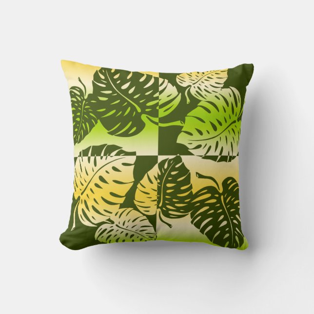 Makua Monstera Hawaïaans gestreepte blend kussens (Voorkant)
