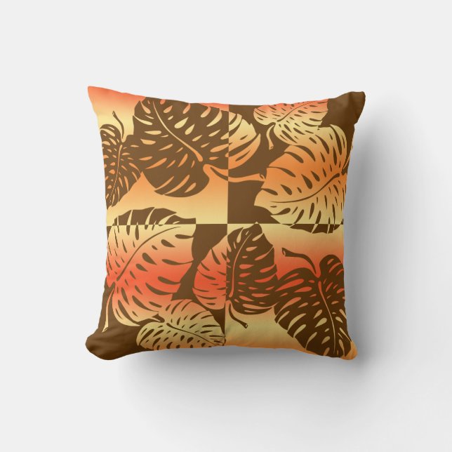 Makua Monstera Hawaiian Striped Kussens (Voorkant)