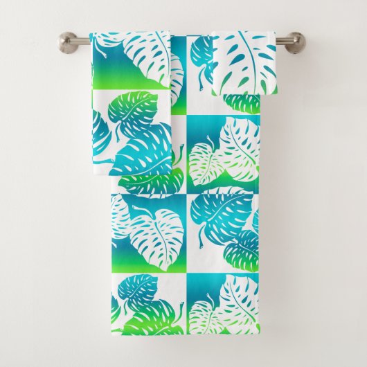 Makua Monstera Tropical Hawaiian Striped Blend Bad Handdoek (Insitu)
