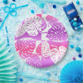 Makua Monstera Tropical Hawaiian Striped Blend Papieren Bordje (Feest)