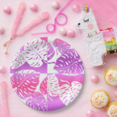 Makua Monstera Tropical Hawaiian Striped Blend Papieren Bordje (Feest)