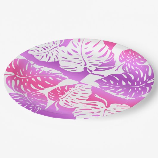 Makua Monstera Tropical Hawaiian Striped Blend Papieren Bordje (Gekanteld)