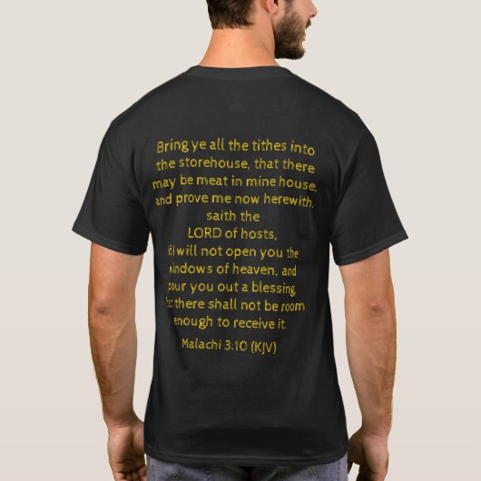 Malachi 3:10 Scripture Black & Gold Nieuwjaarsdag T-shirt (Achterkant)