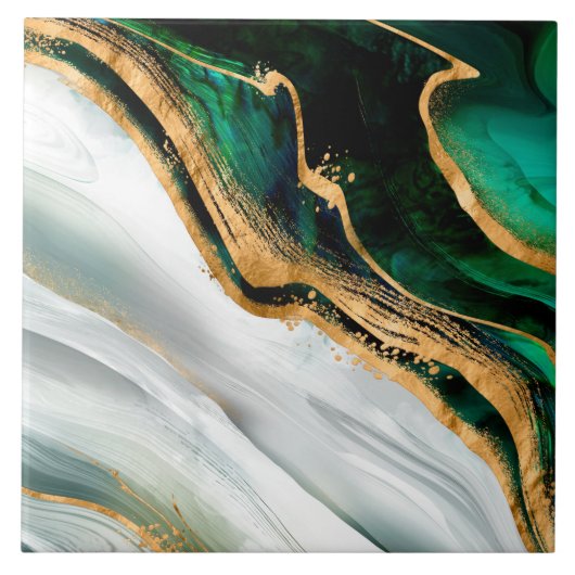 Malachiet green watercolor and gold tegeltje (Voorkant)