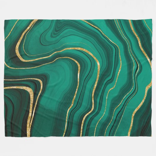 Malachiet groen goud marmer fleece deken (Voorkant (Horizontaal))