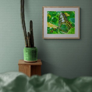Malachietvlinder op groene blad foto afdruk