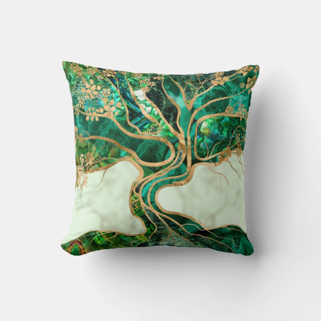 Malachite en Abalone Tree of life abstract Kussen (Voorkant)