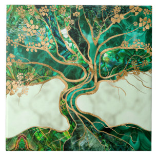 Malachite en Abalone Tree of life abstract Tegeltje